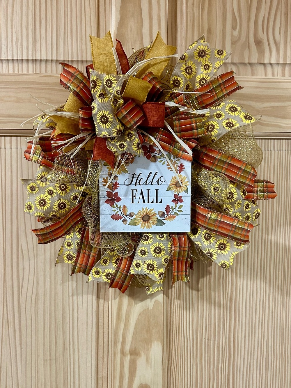 Mini Hello Fall Sunflower Decorative Wreath - Yellow & Orange